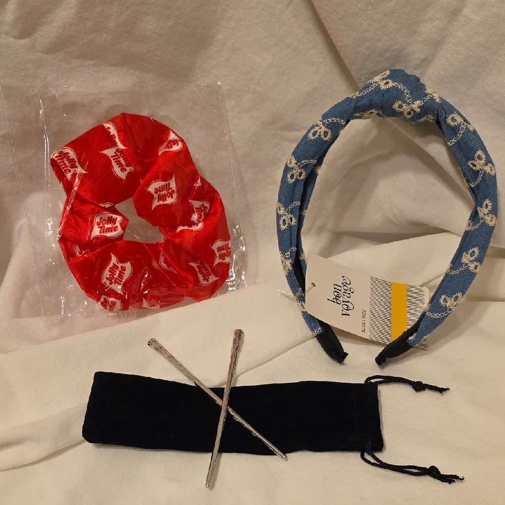 Blue Floral Headband and Red Scrunchie Set [2/$15]